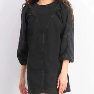 NWT TOPSHOP - Women Puff Sleeve Denim Midi Dress, Wash Black - SIZE 6